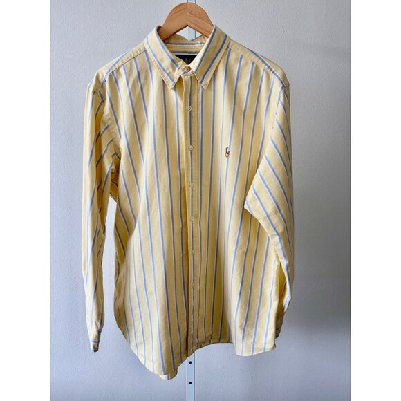 Ralph Lauren Shirt XXL Classic Fit Yellow Blue Stripe Oxford Preppy Old Money